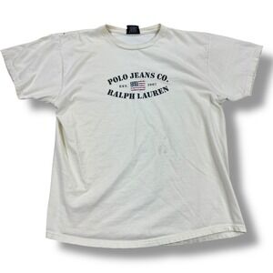 Vintage Polo Jeans Ralph Lauren Shirt Men's Medium Cream Black Label Made In USA